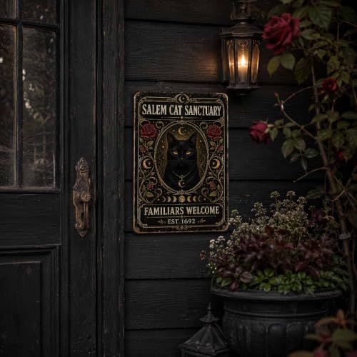 Halloween Metal Art Sign Salem Cat Sanctuary Black Cat Wall Decor - Image 4