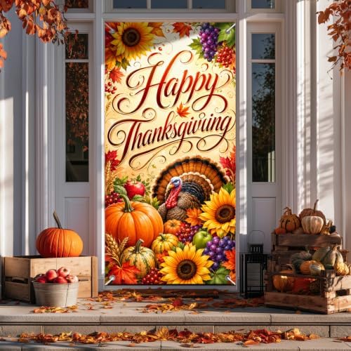 BlissYard Thanksgiving Door Cover Turkey Sunflower 35 x 71 Inch - Image 3