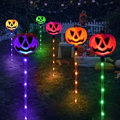 Set of 6 Solar Pumpkin Pathway Lights for Halloween Decorations Outdoor, Color Changing Outdoor Lights, Light up Jack O Lantern Pumpkins Party Porch Yard HLD578 - Image 4