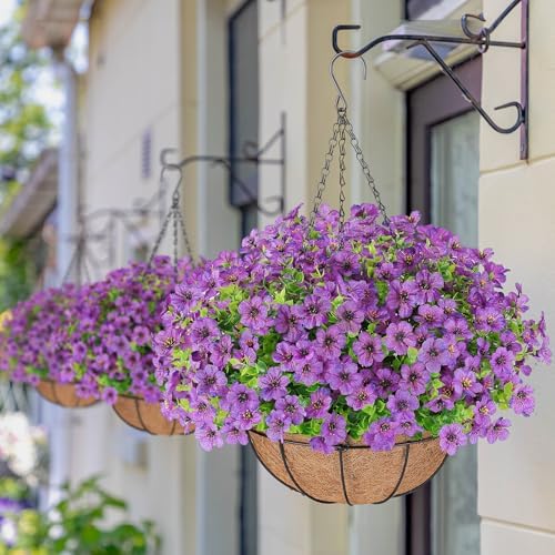 AGIRL Artificial Hanging Flowers with Baskets for Outdoors(Purple) - Image 6