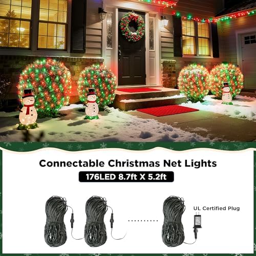 BlcTec Upgraded Christmas Lights Outdoor 176LED 8.7ft x 5.2ft Christmas Net Lights with UL Certified, 8 Modes, Timer, Connectable, Waterproof & Thick Wire for Bushes, Shrubs Decorations, Red Green - Image 5