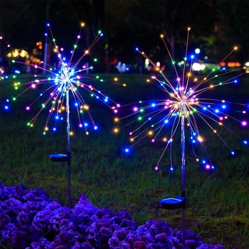 DONGULI Outdoor Solar Garden Lights, 120 LEDs 8 Lighting Modes Waterproof Solar Fireworks Light Sparklers for Patio Walkway Yard Courtyards Pathway Christmas Party Decorations, Colorful(2 Pack) by DONGULI