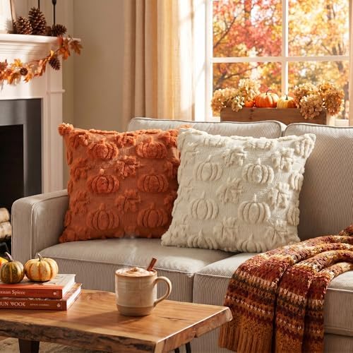 AVOIN colorlife Caramel Beige Pumpkin Fall Throw Pillow Covers 18x18 Inch - Image 2