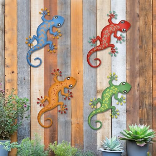 4 Pcs Retro Metal Gecko Outdoor Wall Art Hanging Decorations - Image 5