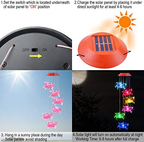 Outdoor Solar Flying Pig Wind Chimes Lights for Home/Garden/Rooms/Patio/Indoor/Outside Decor, Memorial Wind Catcher,Color Changing Waterproof Blessing Wind Bells Gifts for Mom, Women,Grandma,Family - Image 4