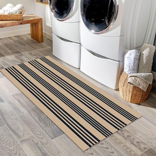 IOHOUZE 2x4.3 Striped Outdoor Door Mat, Washable Front Porch Rug, Black Tan - Image 4