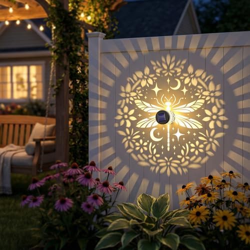 2 Pack Solar Fence Lights Metal Solar Powered Outdoor Wall Deck Step Lights Dragonfly Floral Theme Waterproof Fence Light for Garden Post Patio Backyard Yard Decor, Gardening Gifts for Women Mom - Image 6