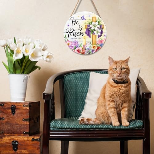 Harooni Easter Decorative Sign, 12x12in Modern Wooden Door Mount, Pastel, Bright, He is Risen, Twine, Rope - Image 4
