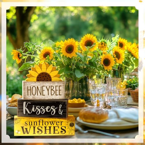 Lineshading 4 Pcs Sunflower Table Decor Farmhouse Summer Tiered Tray Decor - Image 6