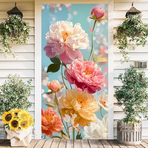 Front Door Covers Decorative, Spring Flower Design Door Curtain 70.8 x 35.4 Inch for Porch Outdoor Indoor Home Decor (Colorful-248) by AOHMPT