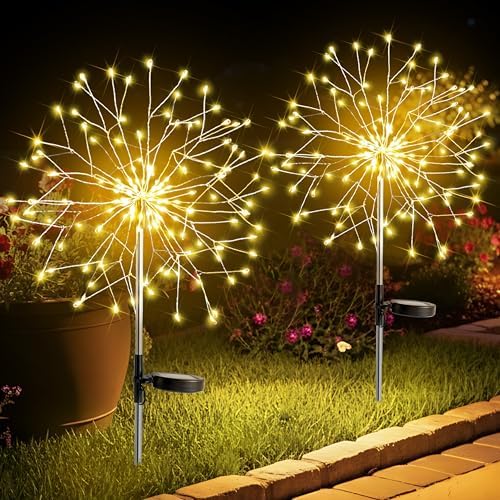 suddus Solar Garden Lights Outdoor Waterproof Decorative, Upgrade 2Pack 150LED Firework Lights, Solar Fairy Lights for Yard, Garden, Party, Patio, Pathway, Flowerbed - Warm White by SUDDUS