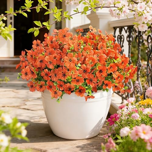 12 Bundles Artificial Flowers for Spring Summer Outdoor Decoration Fake Flowers uv Resistant Artificial Outside Flowers Faux Greenery for Porch Garden Home Patio Valentine's Day Decor (Orange) by FUTBER