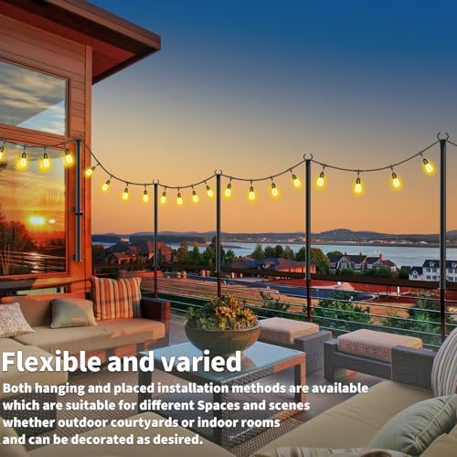 AHRLHR 10 Pack String Light Poles for Deck,5 Ft String Light Poles for Outside with Fixing Clips,Metal Poles for Outdoor String Lights, Hanging Light Poles for Fence Garden Backyard Wall Bistro - Image 3
