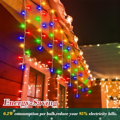 XURISEN 1280 LED 132ft Christmas Lights Outdoor with 240 Drops 8 Modes Curtain Fairy Lights Plug in Waterproof Timer Memory Function String Lights for Christmas Holiday Wedding Party Decor(Multicolor) - Image 6