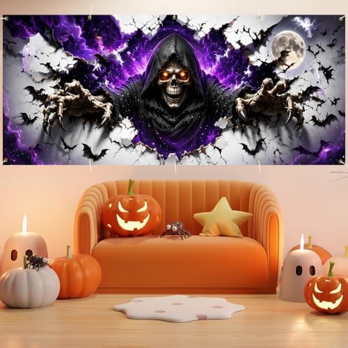 7 x 16 ft Purple Grim Halloween Garage Door Decorations Halloween decorations Door Cover, Hanging Banner for Home, Outdoor, Indoor, Spooky Party, Wall, Window - Image 4