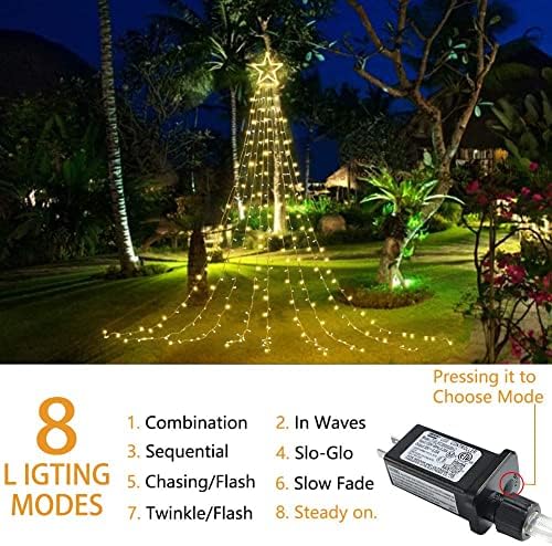 Waterfall Christmas String Lights with 317 LED Star Hanging Twinkle Fairy Curtain Lights for Party Wedding Patio Indoor Outdoor Decorative Water Flow Lights - Image 3