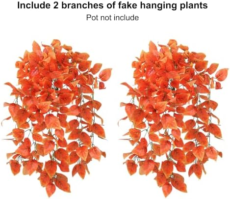 Fake Plants Artificial Hanging Plants for Outdoors Outside Fall Autumn Decor, 2 PCS Faux Coleus Artificial Greenery UV Resistant Look Real Long Trailing Vines for Front Door Porch Patio Planter Indoor - Image 5