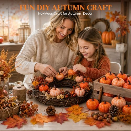 HANSGO 50 PCS Artificial Pumpkins with Pinecones Acorns and Maple Leaves - Image 5