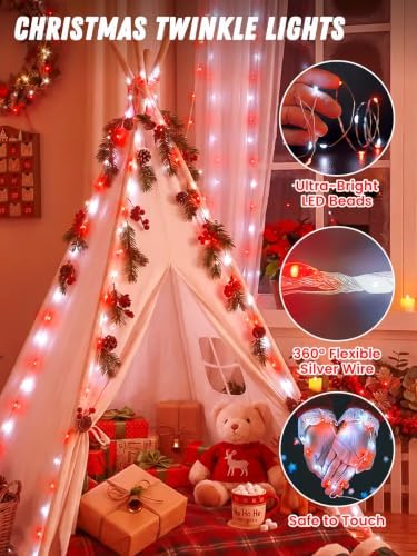 4Pack 60LED Fairy Lights Battery Operated with Timer, 20 FT Red and White - Image 3