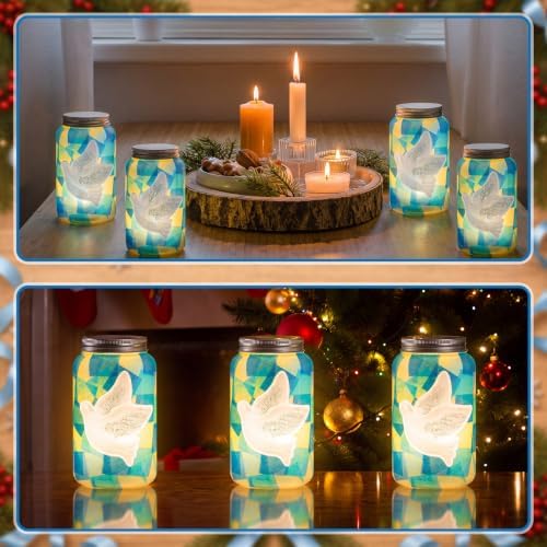 Qinyoung 12 Pcs Christmas Crafts Dove Mason Jars Crafts with LED Candle Light DIY Suncatchers Decoration Make Your Own White Bird Mason Jars Tissue Paper Supplies for Christmas Party Projects Activity - Image 5