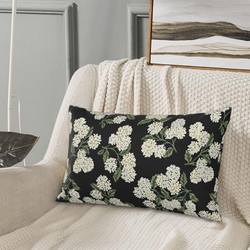Black Spring Pillow Covers 12x20 Inch 2 Pcs Green Hydrangea Flower Decor Throw Pillows Vintage Floral Seasonal Summer Outdoor Decoration Pillowcase Linen Cushion Cover for Couch Sofa - Image 2