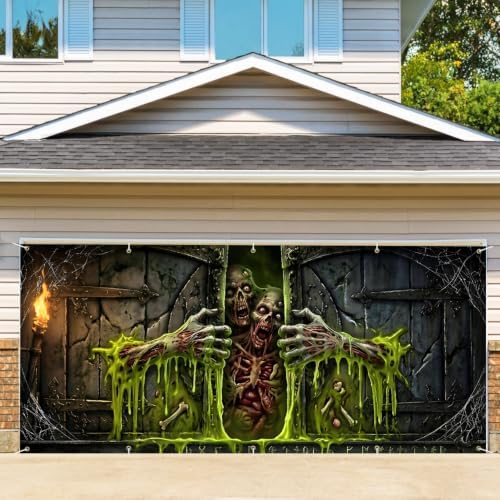 Slime Monster 7 x 16 ft Halloween Garage Door Decorations Halloween decorations Witch Door Cover, Hanging Banner, Cauldron Backdrop Mural for Home, Outdoor, Indoor, Spooky Party, Wall, Window - Image 2