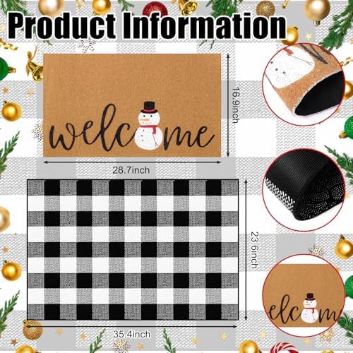 Tinideya 2 Pcs Winter Snowman Layered Doormat Set for Front Porch - Image 2