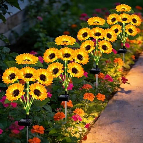 Solar Lights Outdoor 4 Pack 24 Solar Sunflower Flowers Lights Garden Decor by EDOF