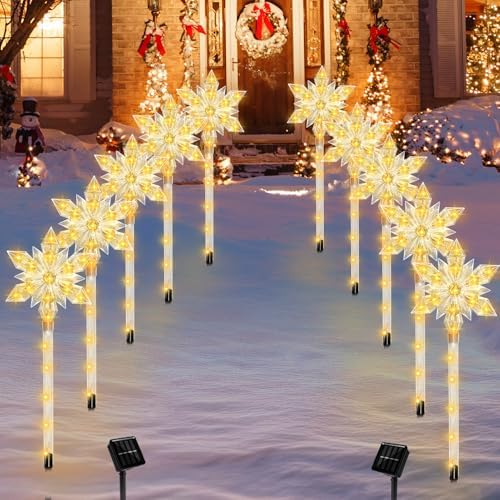 10 Pack Snowflake Solar Christmas Pathway Lights by VOGVOG