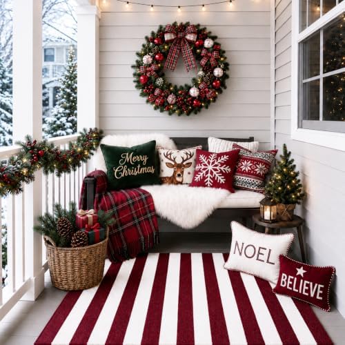 Duraaamo Christmas Burgundy White Striped Rug 2.3' x 3.6' for Outdoor Decor - Image 2