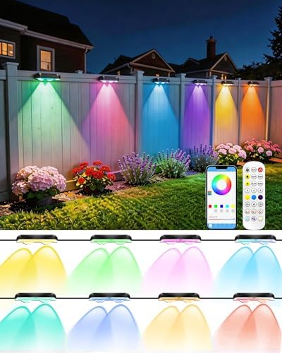 Outdoor Fence Lights 8 Pack, 50ft Smart RGB Outdoor Lights, APP by Cujemy