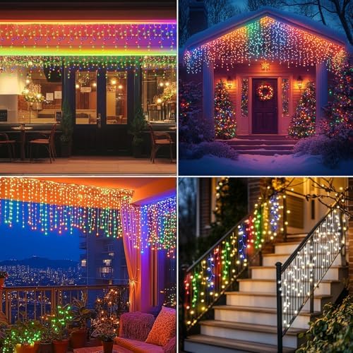 Icicle Lights for Outside, 167ft 17600 LED Icicle Christmas Lights Outdoor Waterproof, 352 Drops with Remote, 8 Modes & Dimmable, Timer for Christmas, Wedding, House, Roof Decoration, Multicolor - Image 6
