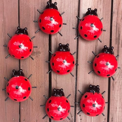 Cruis Cuka Metal Garden Decor for Outside Cute Ladybugs Yard Art Lawn Ornaments Wall Sculptures & Statues Outdoor Fence Decorations for Patio - Set of 8 by CruisCuka