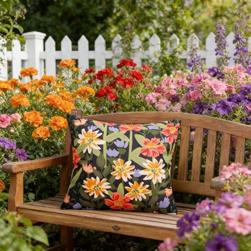 Pyonic Outdoor Pillows Covers Pack of 2 Spring Floral Waterproof Throw Pillow Covers 16X16 inch Outdoor Pillows for Patio Furniture Garden Square Outside Waterproof Pillow,Black - Image 5