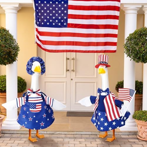 Abbylike 2 Set American 4th of July Porch Goose Outfits 250th Anniversary Goose Costume Clothes Fits Large 23'' Statues Cement for Independence Memorial Day Patriotic Lawn Yard Garden Decor - Image 4