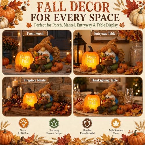 Solar Garden Gnomes Outdoor Statue with Solar Lights Fall Decorations Lighted Fall Gnome Pumpkin Figurine Decor Resin Thanksgiving Table Decorations for Porch Patio,Yard,Lawn Ornament Mom Gift - Image 2