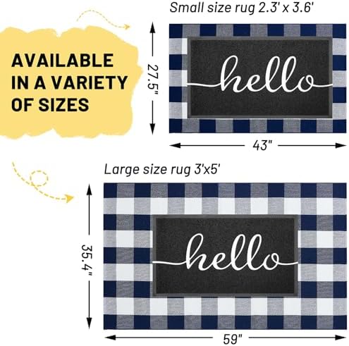 KILOCOCO Buffalo Plaid Checkered Rug 3x5 ft Blue and White Front Door Rug - Image 2