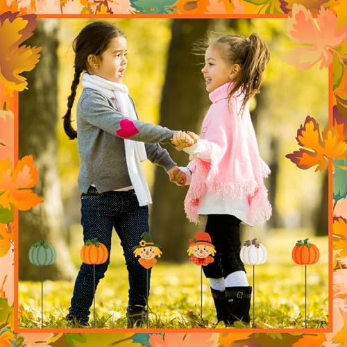 6 Pcs 12'' Fall Yard Stakes Pumpkin Scarecrow Metal Sign Outdoor - Image 5