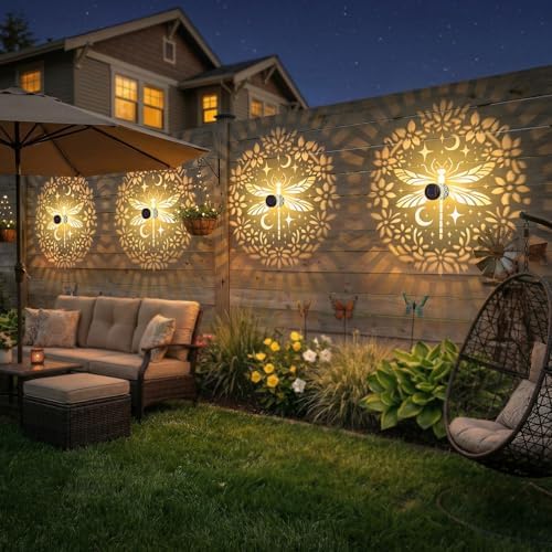 2 Pack Solar Fence Lights Metal Solar Powered Outdoor Wall Deck Step Lights Dragonfly Floral Theme Waterproof Fence Light for Garden Post Patio Backyard Yard Decor, Gardening Gifts for Women Mom - Image 5