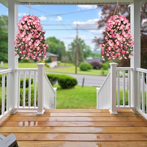 Sggvecsy Artificial Fake Hanging Flowers Plants for Outdoor Outside Spring Summer Decoration 4PCS Faux Silk UV Resistant Realistic Morning Glory Trailing Vines for Home Porch Patio Balcony(Pink) - Image 5
