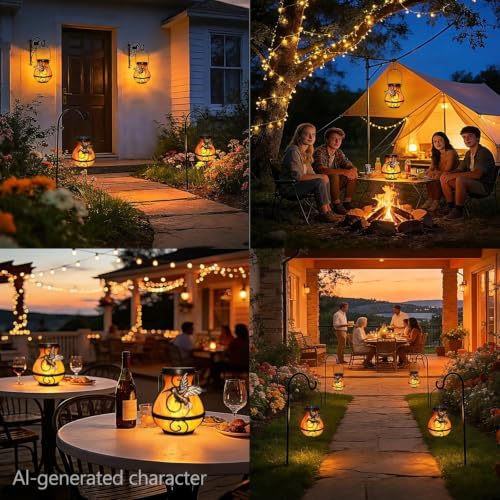 2 Pack Solar Lanterns Outdoor Flickering Flame Hummingbird Design - Image 4