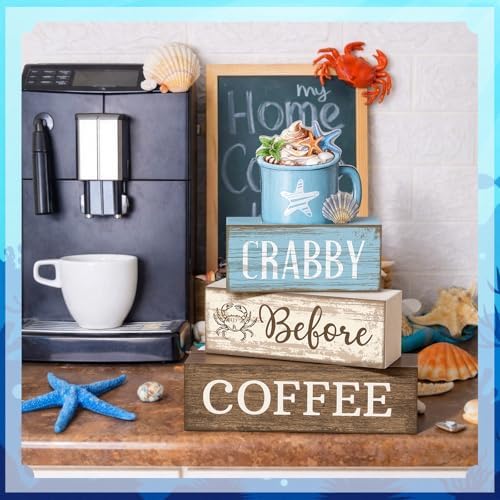 Lineshading 4 Pcs Coffee Beach Decor Wooden Blocks, Coastal Tiered Tray - Image 4