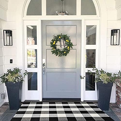 MUBIN Cotton Buffalo Plaid Rug, 27.5x43 Black and White Outdoor Rug Front Door Decorative Mat, Washable Doormat Foldable Area Rug Layered Door Mats Rug for Front Porch, Entryway, Patio by MUBIN