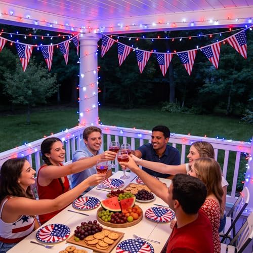 JMEXSUSS 400 LED Red White and Blue String Lights Outdoor, Plug in - Image 4