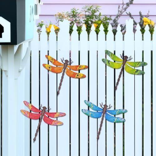 4 Pcs Large Metal Dragonfly Outdoor Wall Art Hanging Decorations - Image 2