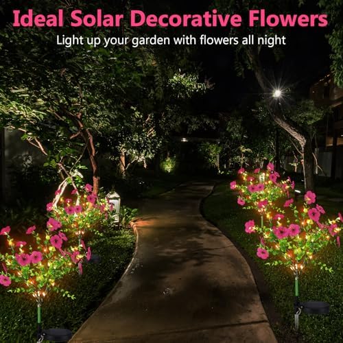 Glooglitter 2 Pack Rose Red Solar Flower Stake Light Outdoor Garden, Violet - Image 6