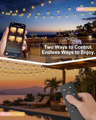 GLUROO Outdoor String Lights 100FT, Smart APP & Remote Control Dimmable Patio Lights with Timer, Plug in LED String Lights 2700K Warm White for Outside Backyard, Yard, Gazebo, Deck, Porch - Image 4