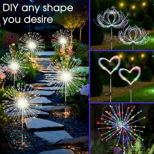 HPUFKOT Solar Garden Lights Outdoor,Waterproof Garden, 2PC 200 LED Twinkling Firework Lights Decorative with 8 Modes,Decor for Yard Patio Pathway Lawn for Yard Outside Fairy Decorative - Image 3
