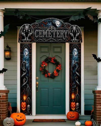 ALKB Halloween decorations door Banners - 3 Pcs Halloween Cemetery Banner - Image 5
