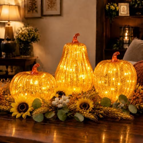 Bdor Mercury Glass Pumpkin Light, Fall Harvest Thanksgiving Halloween Decor by Bdor